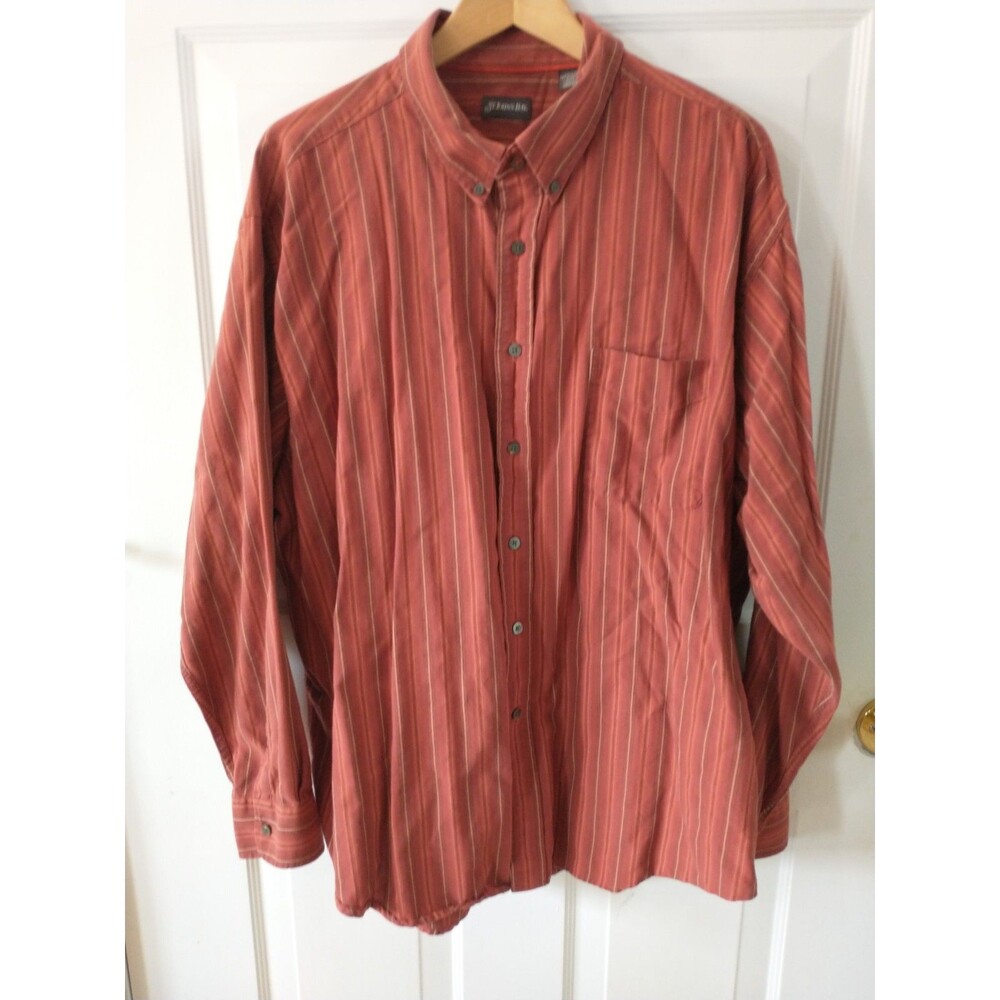St. John's Bay Men's Rust Red/Terracotta Striped Cotton Button-Down Long Sleeve